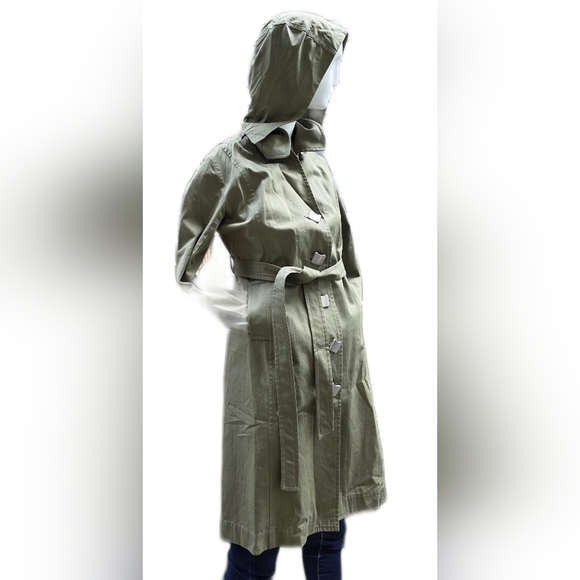 Blue Sky Waxed Cotton Forest Green Coat. Button Down, Belted, Small, - Picture 4 of 14